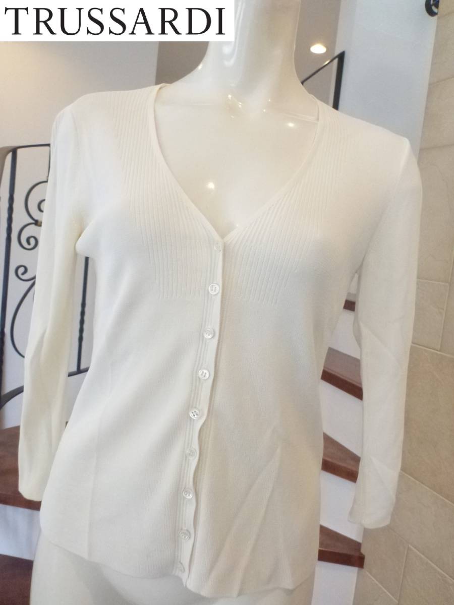 TRUSSARDI トラサルディー★白 ホワイト サラッと生地 カーディガン 40 M相当拍卖