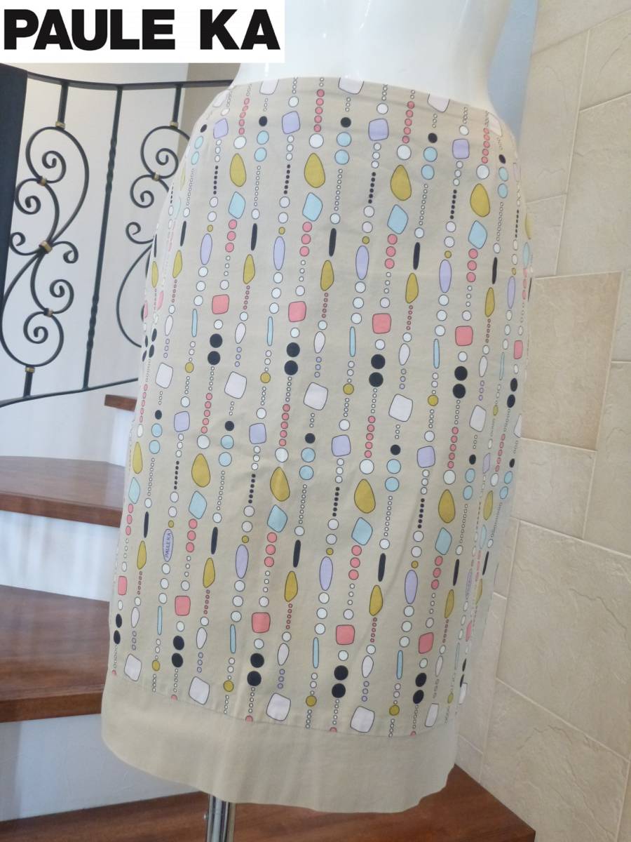 PAULE KA ポールカ ★ベージュ×カラフル タイトスカート 36 S相当拍卖