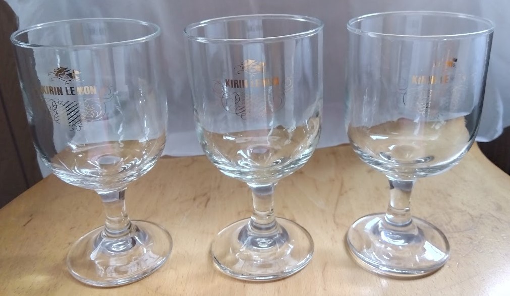 KIRIN "KIRIN LEMON” ロゴマーク ガラス・コップ 3点セット 希少品 レア 昭和 貴重品拍卖
