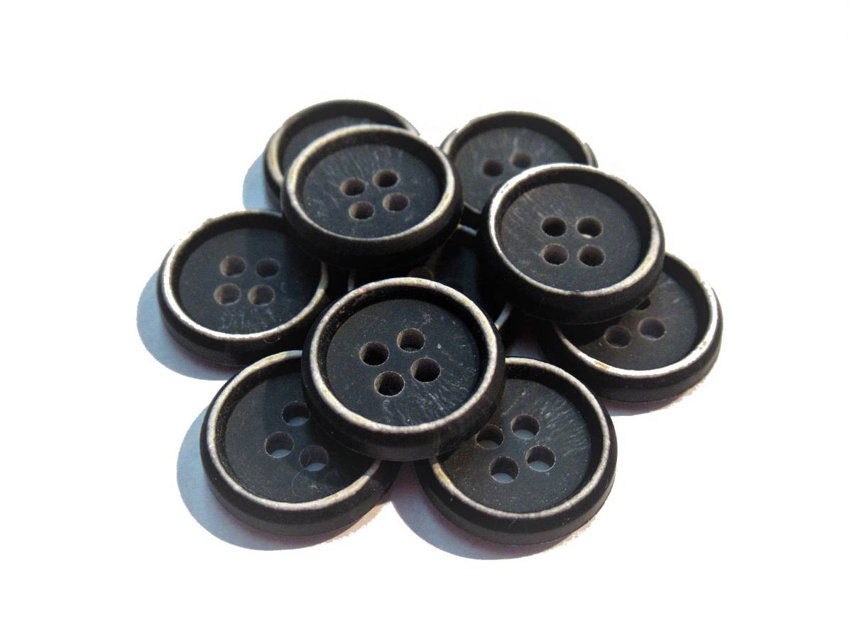 手芸 和洋裁用釦 ボタン 縁オフ柄あり四つ穴ボタン ブラック(15mm10個入り)b4653blk-ka拍卖