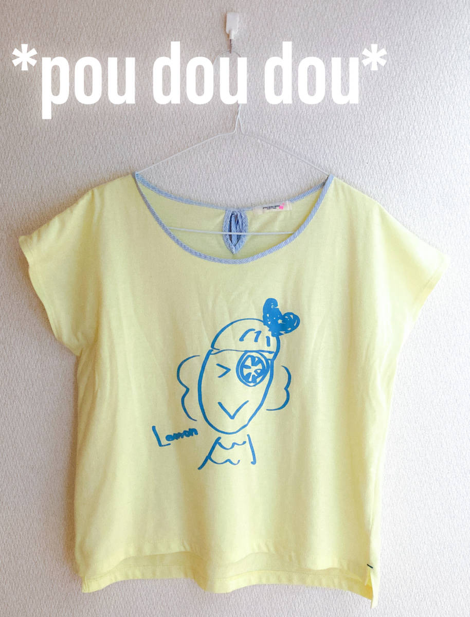 最終値下げ pou dou dou バックリボン スリット入り レモンガール Tシャツ パステルイエロー 黄色 半袖 カジュアル プリントT拍卖