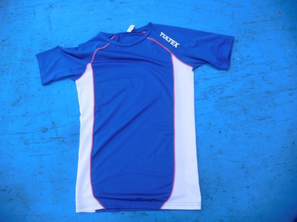T-shits Tシャツ AZno.186TULTEX 青M B88-96 H165-175 SPORTS ポリ100 上着 古着 used ティーシャツ 拍卖