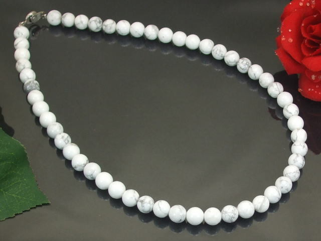 ★☆★ホワイトターコイズ ネックレス Lサイズ 50cm 肉体強化のパワーストーン♪ ハウライト おまけ付き 送料無料(a_r)b拍卖