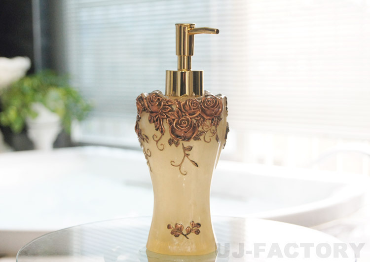 【即納/特価】★お洒落な詰め替え用・ボディ/シャンプーボトル(ディスペンサー)★バスルーム・洗面所・キッチンに!ゴールドフラワー♪拍卖