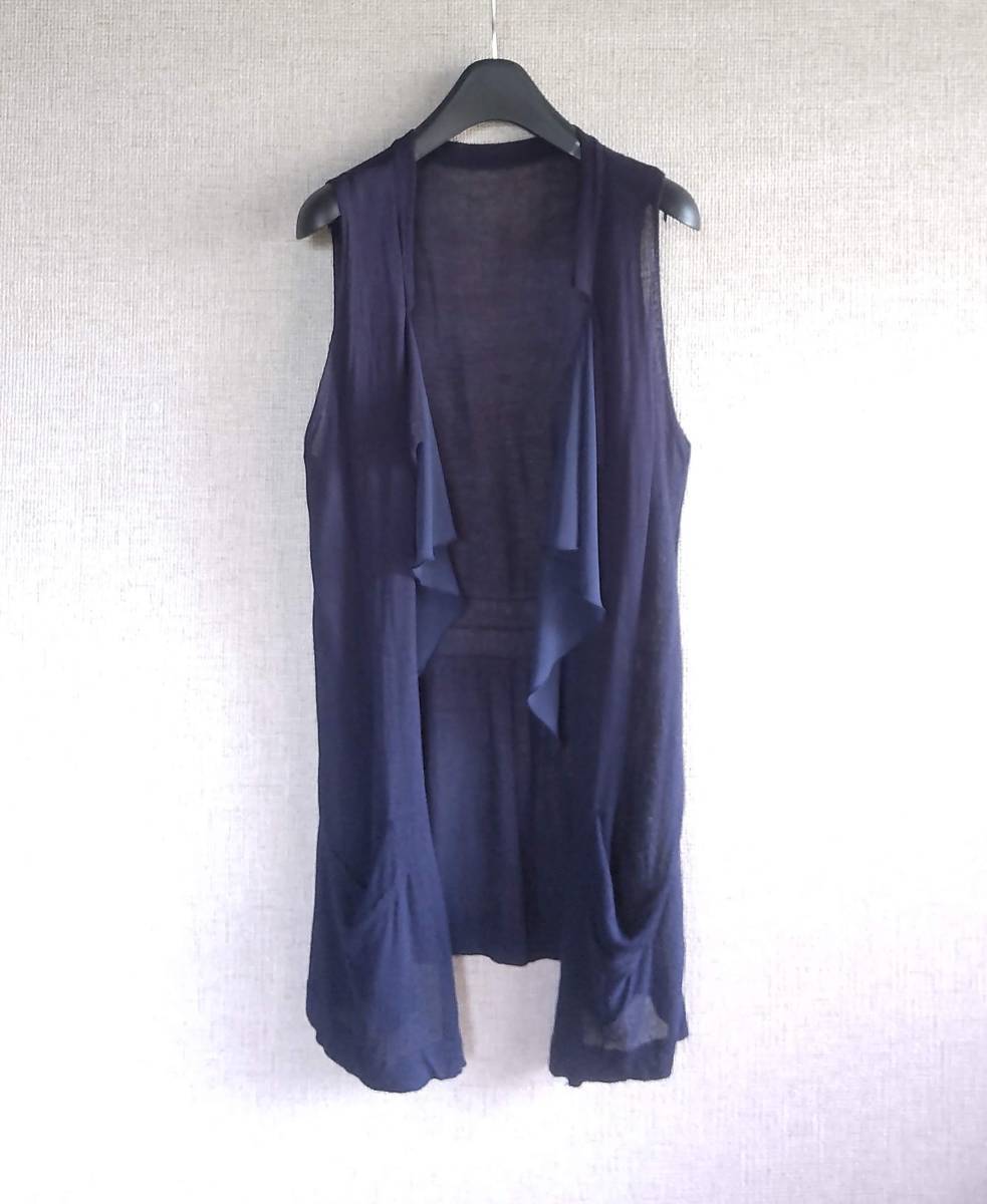 ★LA PRIMO リネン混 シフォン切替 ロングドレープベスト M~L 超美品★拍卖