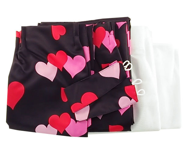 ドレープカーテン 2級遮光 & レースカーテン 見えにくいミラー 4枚組セット 幅100x230cm ハート柄 ブラック系拍卖