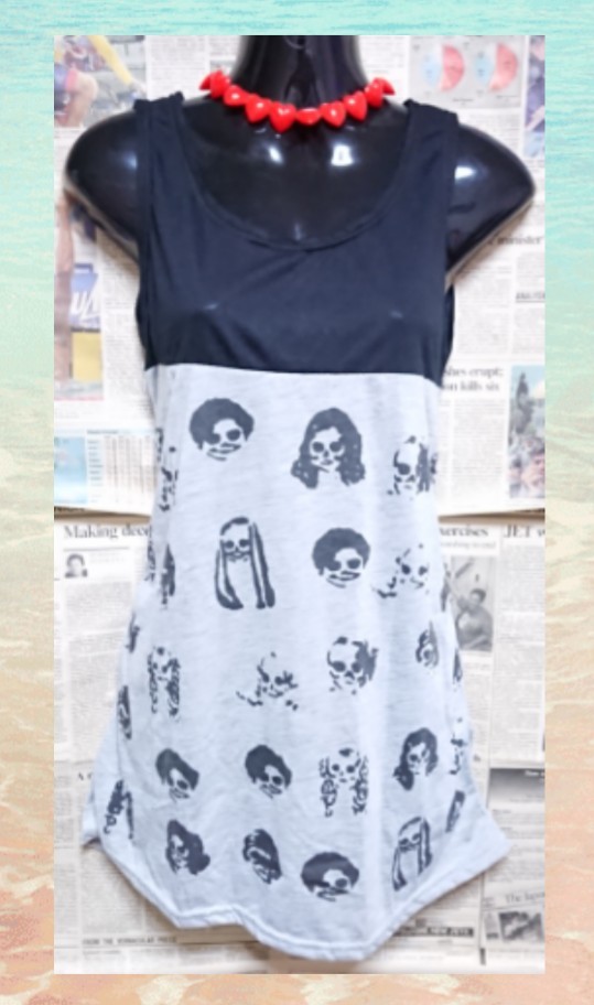 《未使用》【フェイス 柄 ワンピース】 ミニ スカート チュニック 個性 PUNK ROCK パンク ロック 顔 ドクロ スカル 髑髏 S~M 個性的拍卖