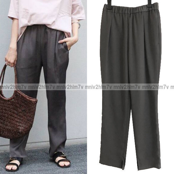 2020SS 人気【IENA イエナ】サテンイージーパンツ ブラックA 34サイズ 裾スリット テーパードパンツ ウエストゴム サイドスリット拍卖