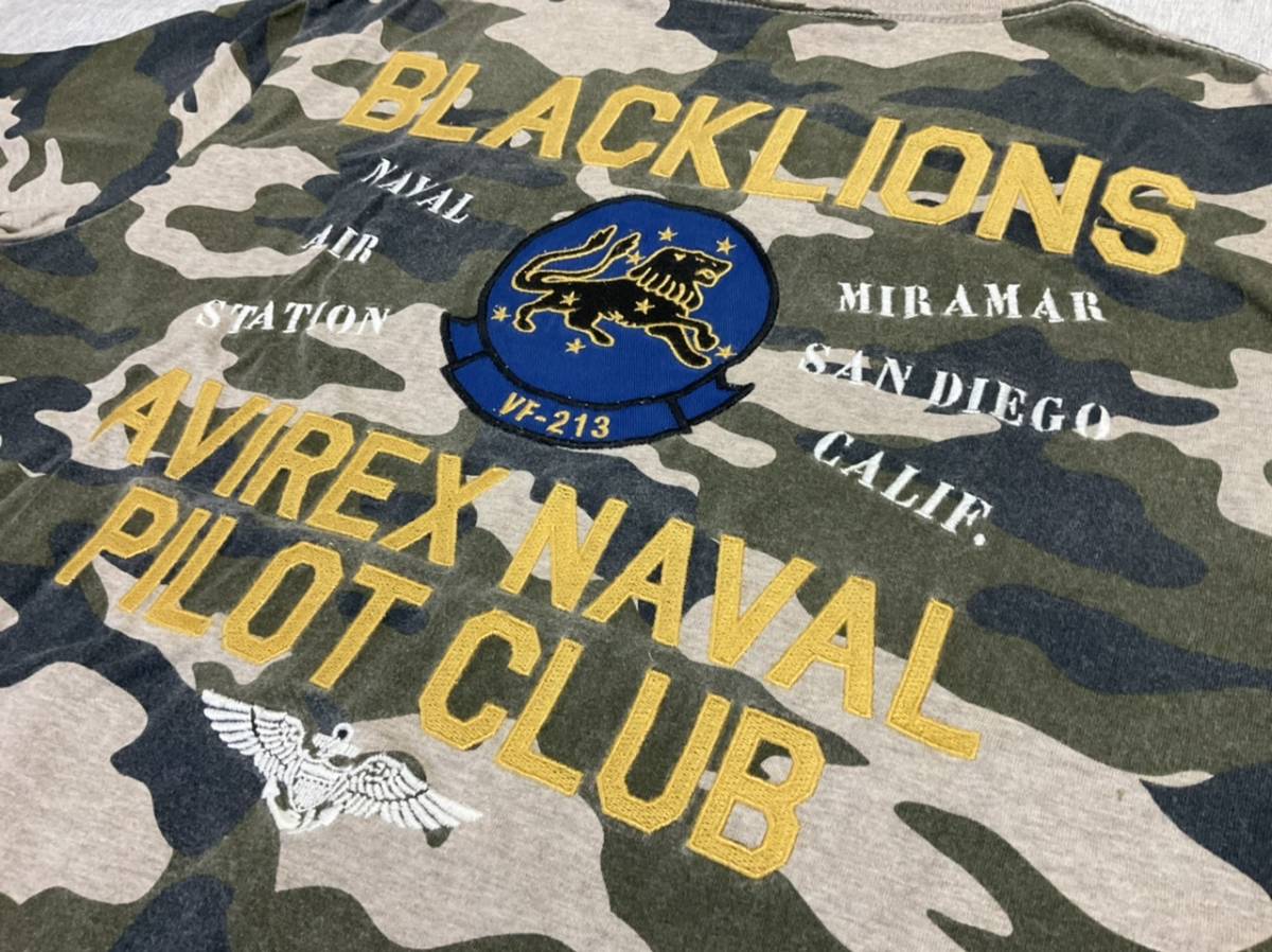 AVIREX / アヴィレックス BLACK LIONS ブラックライオンズ VF-213 刺繍 Tシャツ サイズ L 未使用 / TOP GUN F14 / A1225拍卖