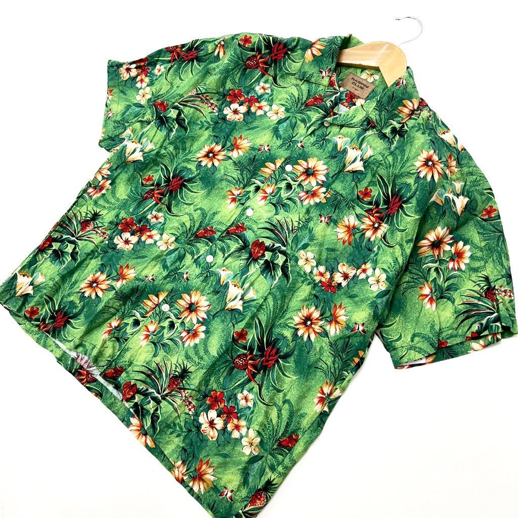 RASPINI CLUB レーヨン アロハシャツ ハワイアンシャツ グリーン M-L相当 リゾート感が最高♪ プール 海 休日スタイルに最適♪■S216拍卖