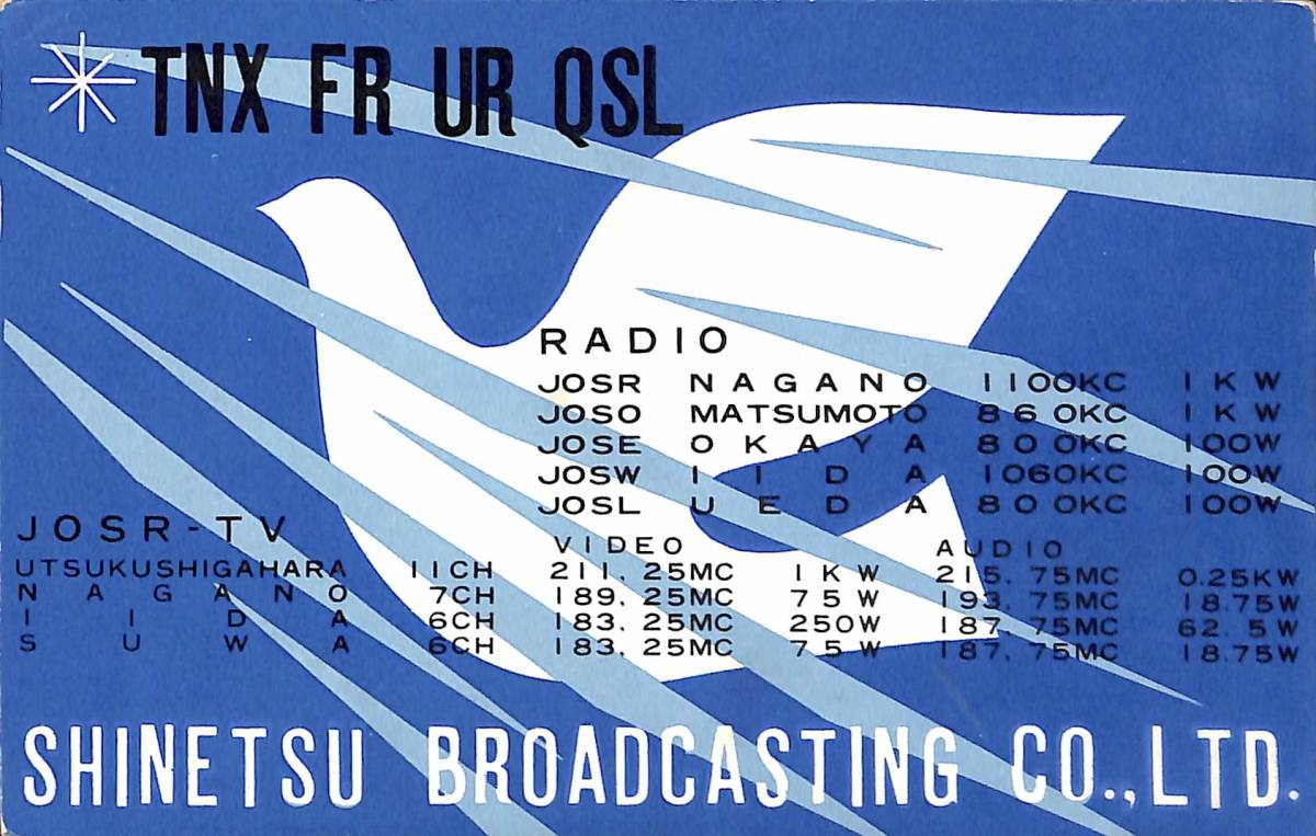 ④即決★送料込★BCL★激レア★入手困難★希少ベリカード★JOSR★SBC・信越放送★1961年(★昭和36年)拍卖