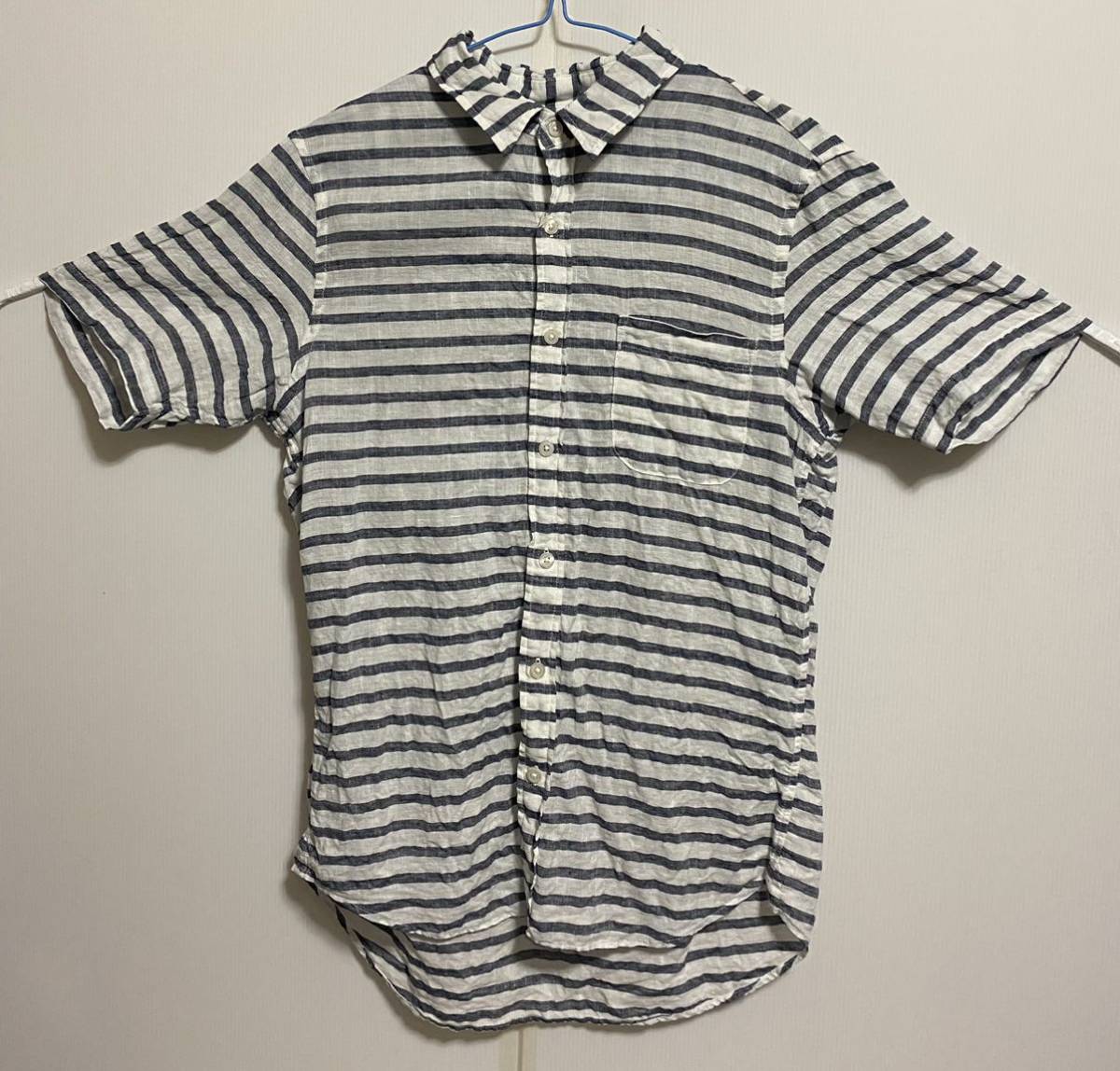 無印良品 半袖シャツ ストライプ柄 リネン 100% サイズ M拍卖