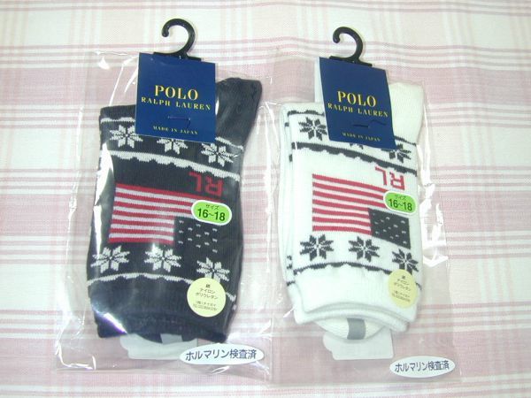 ポロラルフローレン*ノルディック柄靴下/白&濃紺/16-18cm/新品/送料込拍卖