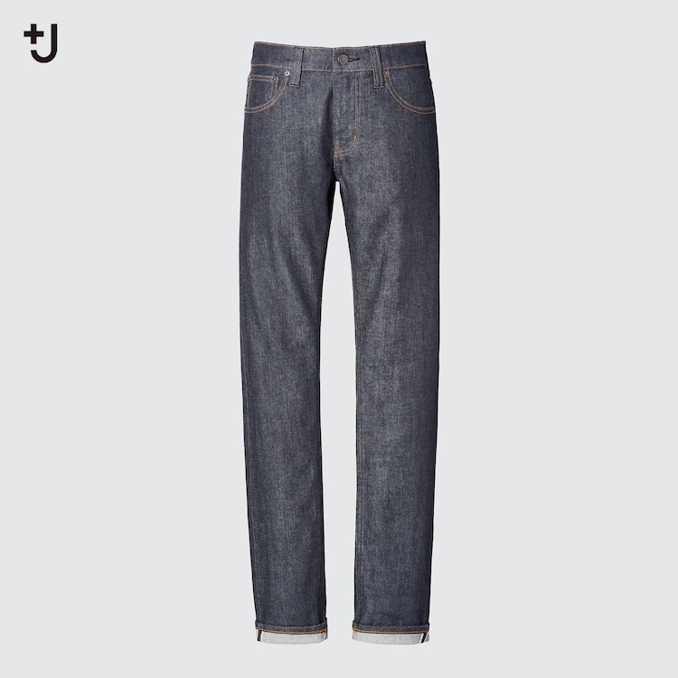 【新品・27・ネイビー】ユニクロ×ジル・サンダー +J セルビッジストレートジーンズ 上質感のある1本 刻印で特別感を演出 2021AW拍卖