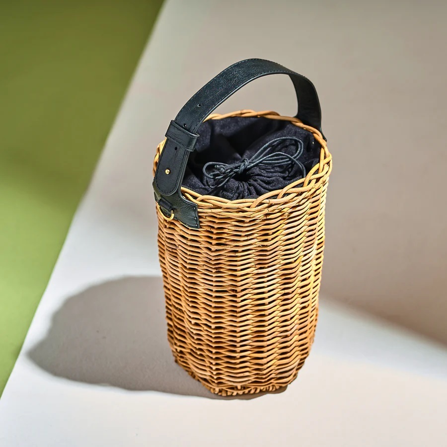 【新品・ブラック】カシェリエ/CACHELLIE アラログ ヘキサゴンレザーハンドル トート 黒 かご ラタン ARUROG×LEATHER HEXAGON TOTE拍卖