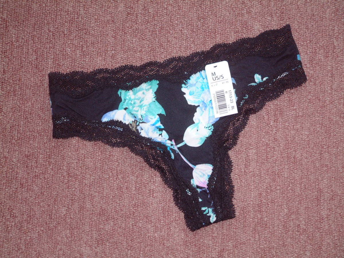 ★エメフィール オリエンタルフラワー ノーライン Tバックショーツ 甘すぎないオシャレなフラワー柄 Mサイズ ブルー 171323 BL拍卖