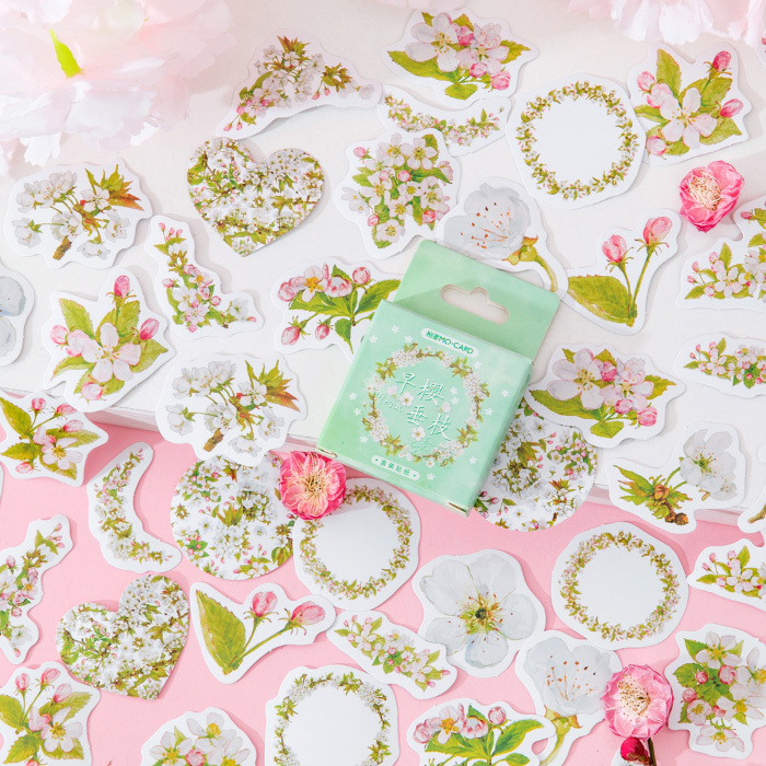 46枚 シール 桜 さくら イラスト アンティーク ビンテージ デコ 0706拍卖