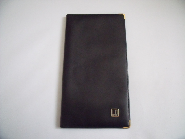 $ 美品 $◆ dunhill ◆ ダンヒル ◆ 本革 レザー素材 ・ 2つ折 長財布 札入れ 小切手入れ◆ ロゴプレート◆ 黒 ブラック系◆ 送料無料!拍卖