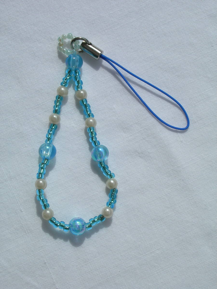 ビーズストラップ (水色) ハンドメイド 新品拍卖