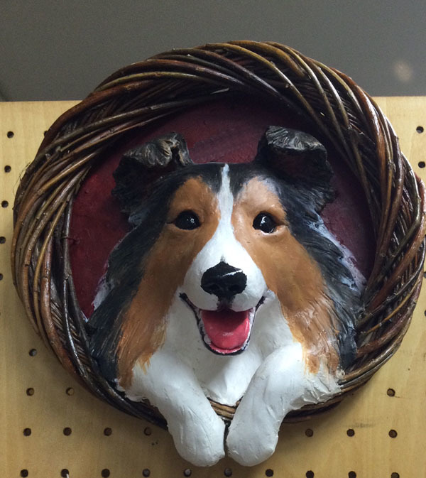 【シェルティ】 犬のリース★創作粘土工芸家の作品★拍卖
