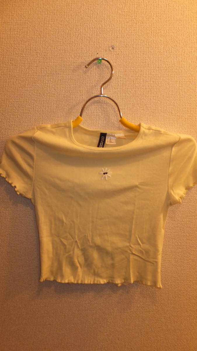 ★H&M★Ladies short sleeved stretch shirts Tops sizeXS エイチアンドエムレディース半袖シャツトップスサイズXS USED IN JAPAN レモン色拍卖