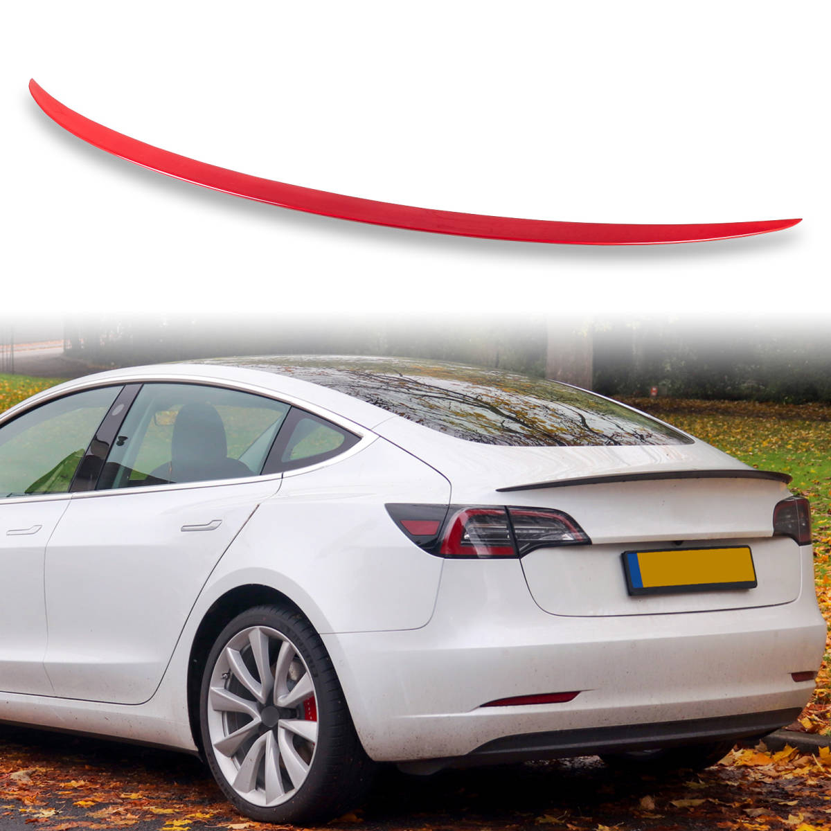 純正色塗装済 ABS製 トランクスポイラー テスラ用 モデル3 セダン Pタイプ ポン付け カラーコード:PPMR QTS-51055拍卖