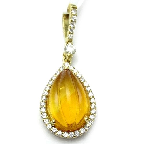 K18YG シトリン 3.4cts ダイヤモンド ペンダントトップ ペアシェイプ ファンシーカット 11月誕生石 18金 イエローゴールド 箱付き拍卖