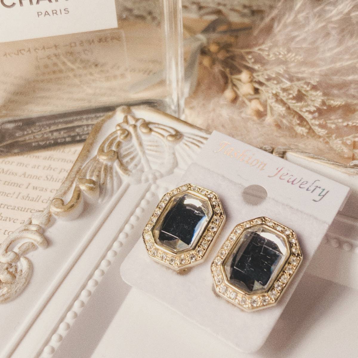 ビンテージイヤリング ゴールド クリスタル バネ式イヤリング gold earrings crystal Classic japan Vintage 0040拍卖