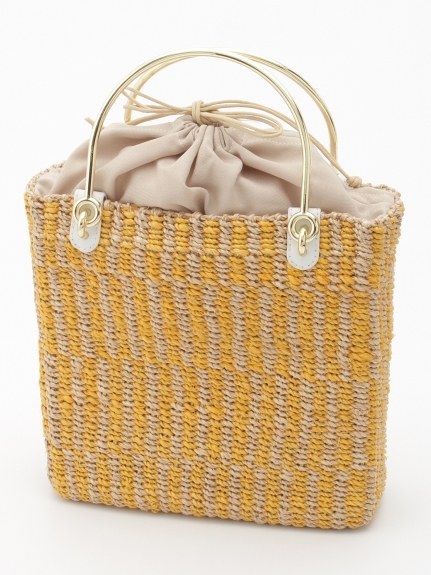 新品CACHELLIE カシェリエ アバカメタルハンドルトートバッグ定価8690 円イエロー拍卖