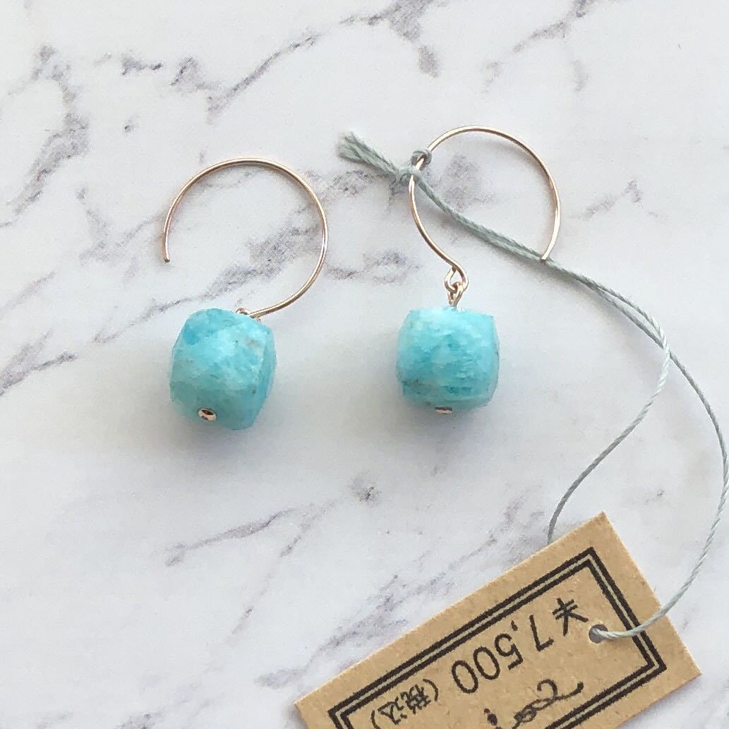 アマゾナイト ピアス シンプル 一粒ピアス グリーンブルー 14kgf 天然石 *meo*拍卖