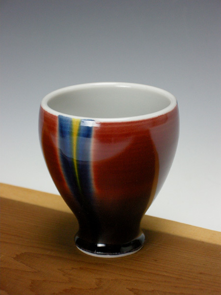 九谷焼 中村秋塘 朱釉彩ぐい呑拍卖