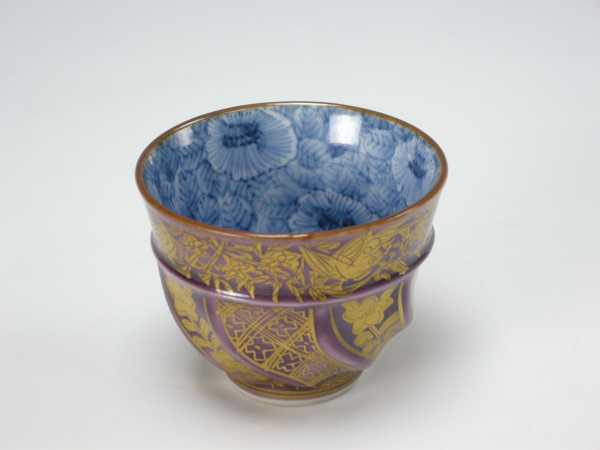 清水焼 平安 馬場京泉 まろん金襴ぐい呑拍卖