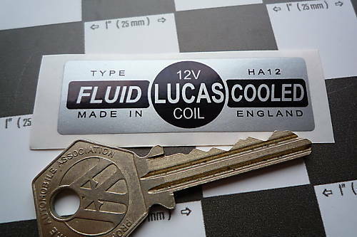 海外 LUCAS COIL FLUID COOLED SILVER 12V STICKER ルーカス ステッカー デカール 80mm x 27mm拍卖