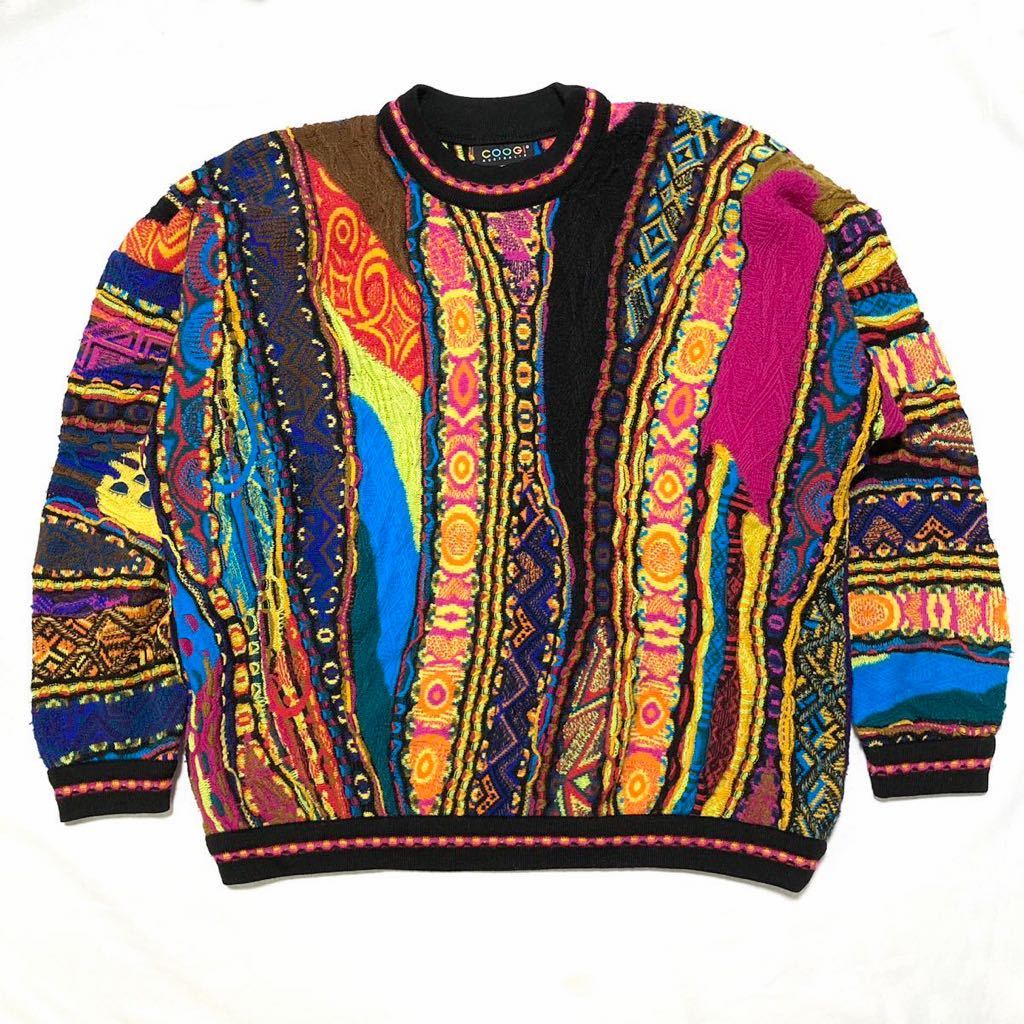 好配色 OLD COOGI Australia製 オールド クージー オーストラリア製 3Dニット ウール セーター マルチカラー 総柄 花柄 S拍卖