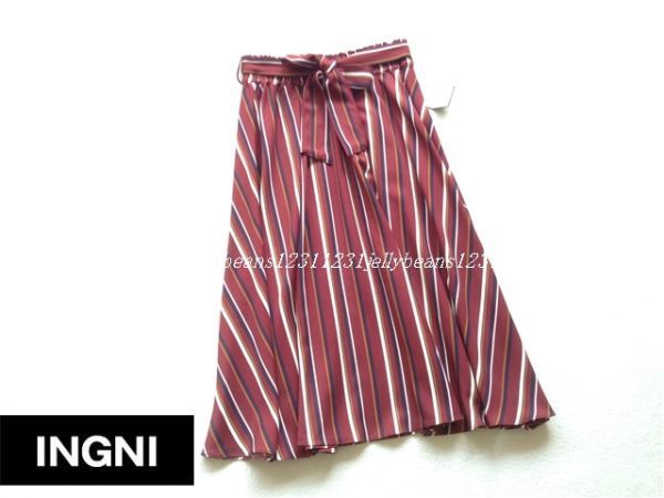 INGNI イング サッシュ付マルチストライプシャーリングミディ/スカート拍卖