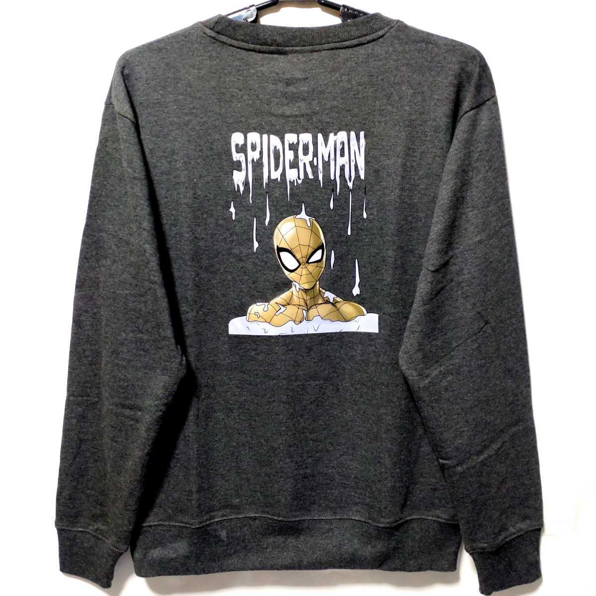 特価/未使用【サイズ=M】MARVEL/SPIDER-MAN/マーベル/スパイダーマン/メンズ/裏毛/スウェット/トレーナー/胸囲=88~96cm/charcoal拍卖