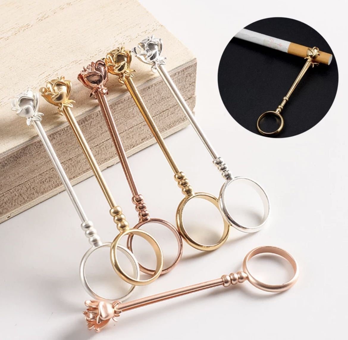 LHH1282★全6種類 要1種類選択 薔薇型タバコホルダー リング 花 指輪 リング タバコ 煙草 シガレット タバコホルダー 薔薇 バラ お花拍卖