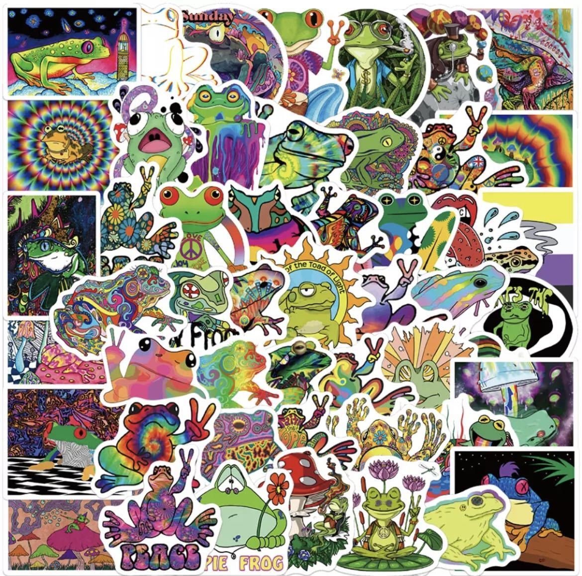 LHH1274★50枚セット カエルステッカー カエル 蛙 ステッカーボム 防水 ステッカー シール スケートボード 雑貨 スーツケース パソコン拍卖