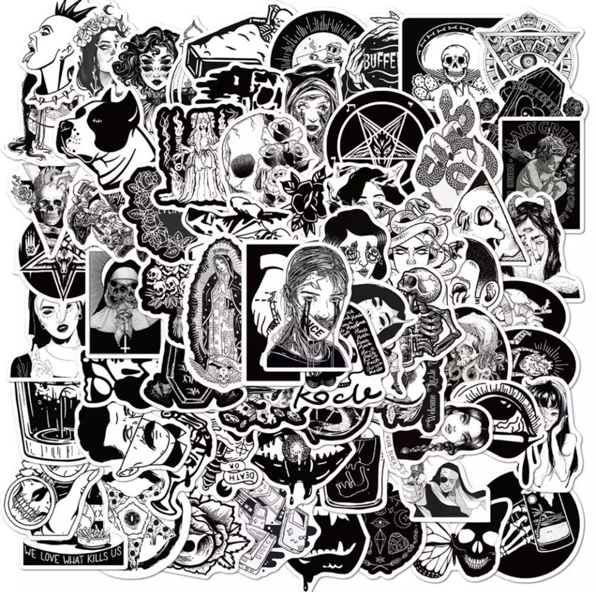 LHH1297★100枚 白黒 ゴシック パンク ステッカー ステッカーボム 防水ステッカー スーツケース ギター ノートパソコン 貼り付 クール拍卖