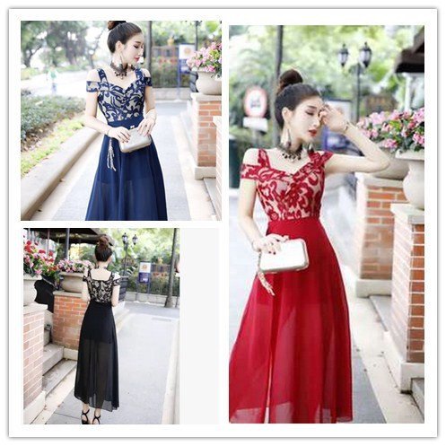 ZJM1138 オフショルダー セクシー シフォン スリット キャバドレス ナイトドレス ワンピース 前ミニ ロング 拍卖