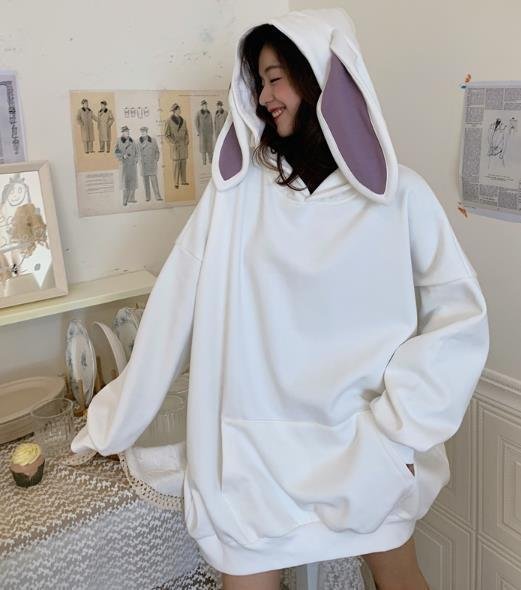 LHK977★レディース パーカー トレーナー シンプル ファッション ゆったり 体型カバー プルオーバー 可愛い トップス ウサギ耳 拍卖