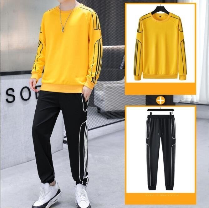 HSM756★ジャージ メンズ 上下セット tシャツ ロングパンツ セットアップ 2点セット 長袖 ルームウェア 部屋着 トレーナー イエロー4XL拍卖