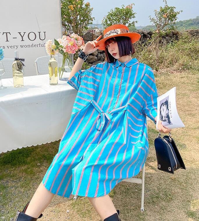 HSM776★新作春シャツワンピースレディース ひざ丈 半袖 モード ストリート黒 欧米ファションきれいめ パーティー オーバーサイズ 拍卖