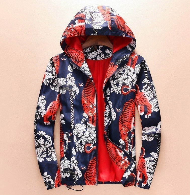 cjx821★秋冬新品★メンズ ジャケット ブルゾン コート アウトドア 細身 スタジャン 虎柄 アウター フード付 花柄 個性 2色 M-3XL 拍卖