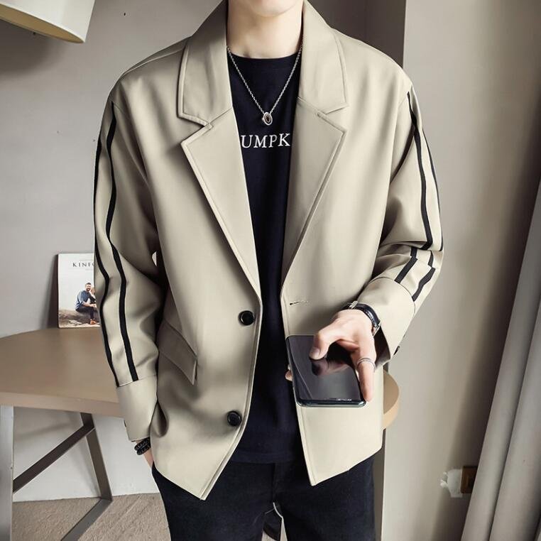 LYW1222★春のコート男性韓国版カジュアルベルトパッチワーク純色ゆったりスーツ男性青年シングルブレスト小さなスーツ拍卖