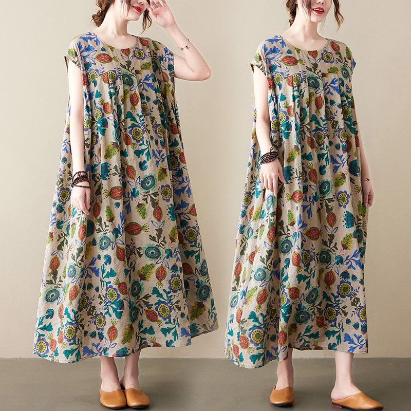 ZJM1153 体型カバー*総柄花柄*半袖マキシロングワンピース* 新品夏**レディース*カジュアル*ゆったり大きいサイズ拍卖