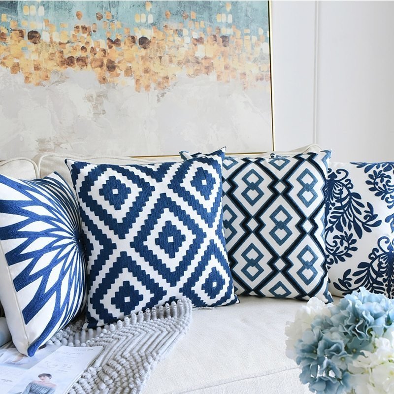 PYD433★刺繍ション クッカバー2個 ハワイアン 植物 おしビングゃれ リ フー 正方形 ソァスナファ ベッド ケース拍卖