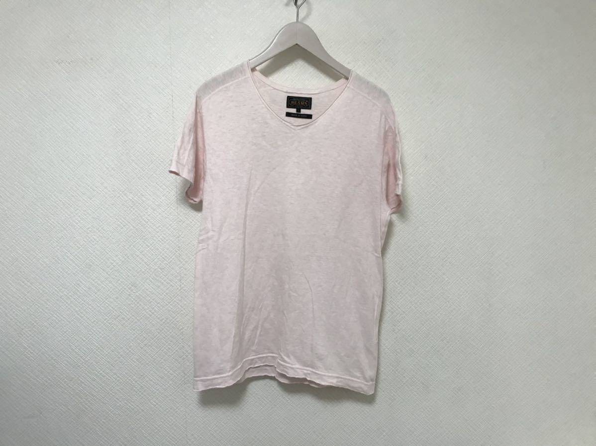 本物ビームスBEAMSコットンスラブVネック半袖TシャツメンズアメカジサーフミリタリービジネススーツストリートスケーターピンクS日本製拍卖
