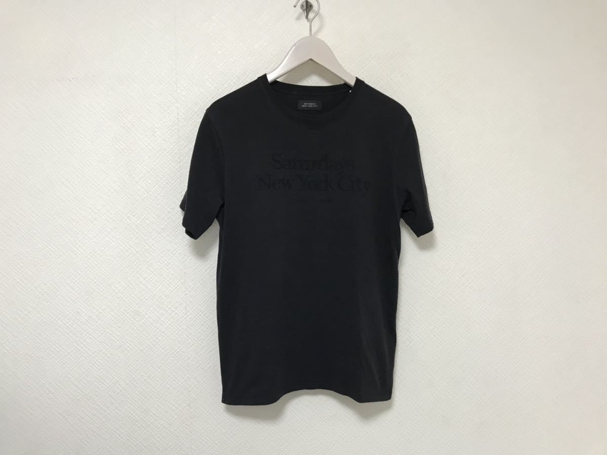 本物サタデーズニューヨークシティSaturdaysNewYorkCityコットンロゴ刺繍半袖Tシャツメンズアメカジサーフミリタリースーツ黒ブラックS拍卖