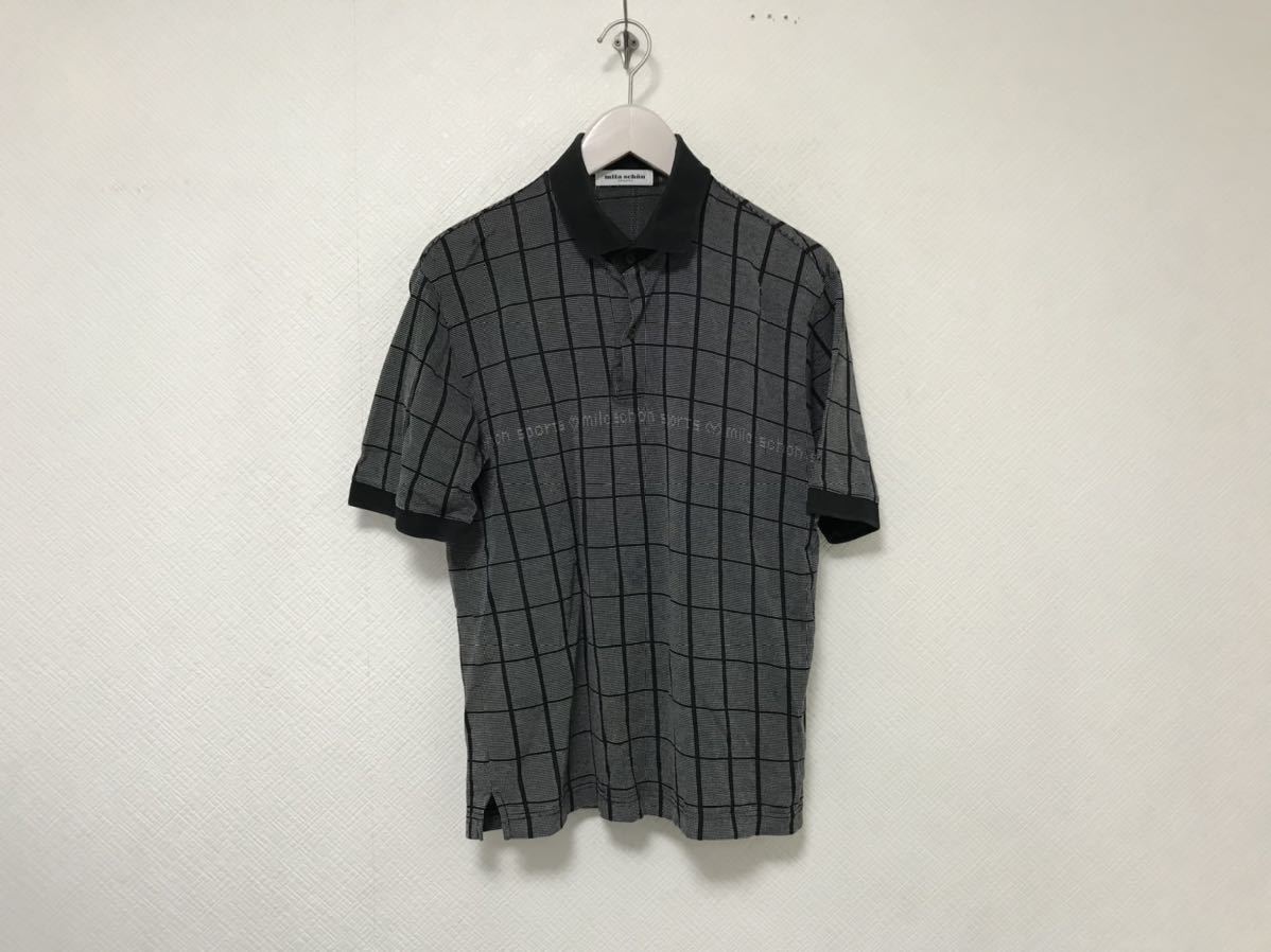 本物ミラショーンスポーツmilaschonコットンロゴプリント半袖ポロシャツメンズアメカジサーフスーツビジネスミリタリー黒ブラック柄Lゴルフ拍卖